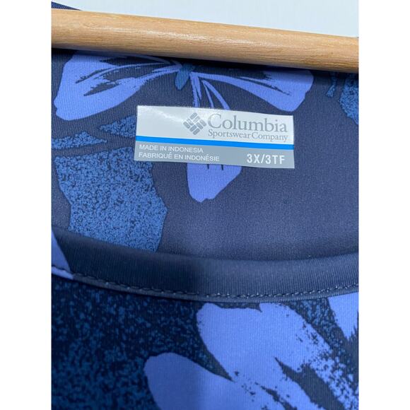 Columbia Womens Blue Floral Short Sleeve Top Plus Size 3X Open Back - Picture 3 of 8